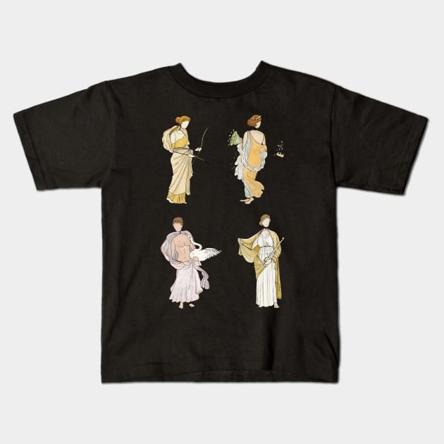 Ladies of the Villa of Ariadne - Flora, Medea, Leda and Diana sticker set Kids T-Shirt by GreekMythComix